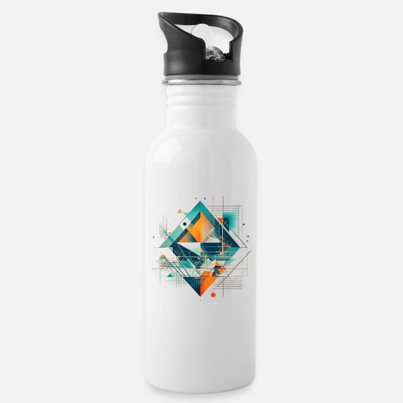 Cooles Geometrisches Ethno Motiv - Trinkflasche mit integriertem Trinkhalm - Weiß