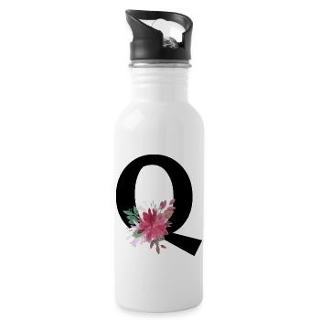Blumenbuchstabe q - Trinkflasche mit integriertem Trinkhalm - Weiß - Rechts
