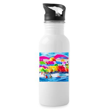 toys at sea side - Water bottle with straw - white - Right