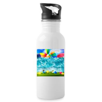 children having a good time during sunny day - Water bottle with straw - white - Right