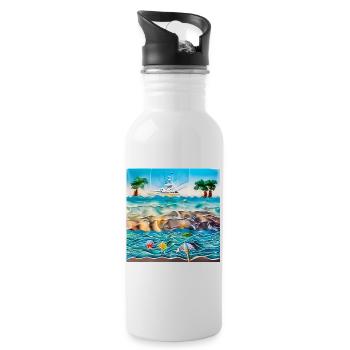 sunny day at sea side - Water bottle with straw - white - Right