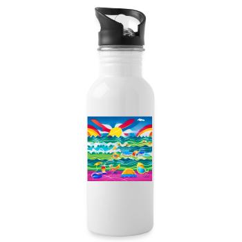 children having a good time at sea side - Water bottle with straw - white - Right