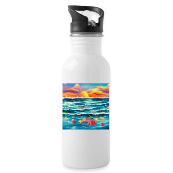 Sommer mit den Eltern am Meer - Trinkflasche mit integriertem Trinkhalm - Weiß - Rechts