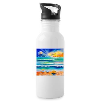 sun set at sea side - Water bottle with straw - white - Right