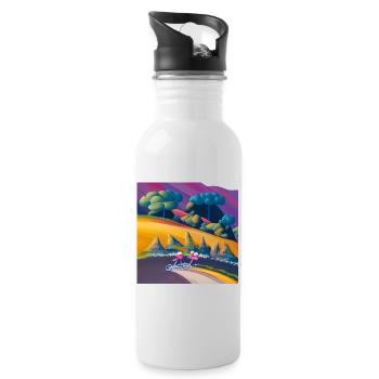 child riding bike in the sunny mountains - Water bottle with straw - white - Right