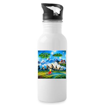 childhood with bicycle in mountains during holiday - Water bottle with straw - white - Right