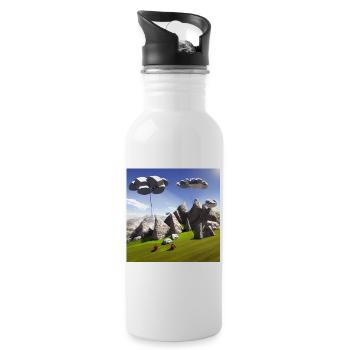 bicicle in the mountain with sunny sky and crashed - Water bottle with straw - white - Right