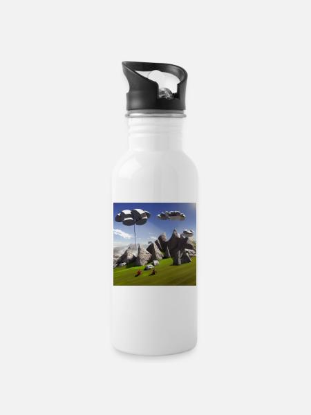 bicicle in the mountain with sunny sky and crashed - Water bottle with straw - white