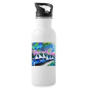 bicycle in spring mountains - Water bottle with straw - white - Right