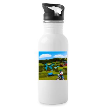 child riding bike in the mountain sunny day - Water bottle with straw - white - Right