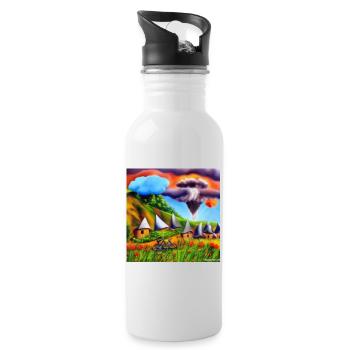 childhood with bicycle in summer mountain - Water bottle with straw - white - Right