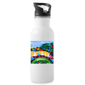 Kind mit dem Pastellrad in den Bergen während der SU - Trinkflasche mit integriertem Trinkhalm - Weiß - Rechts