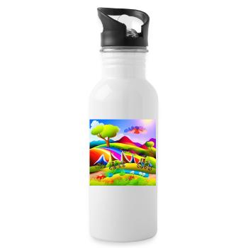 childhood with bicycle in summer sunny mountains - Water bottle with straw - white - Right