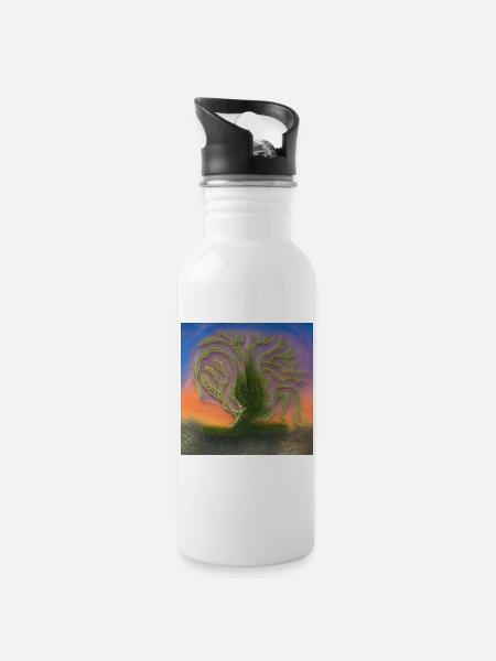 vieil arbre par une journée ensoleillée - Gourde avec paille intégrée - blanc