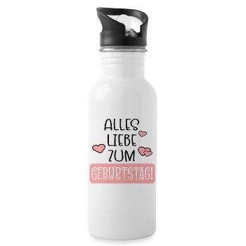 Alles Liebe zum Geburtstag - Geburtstagssprüche - Trinkflasche mit integriertem Trinkhalm - Weiß - Rechts