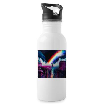 Regenbogen City Art Futuristisch - Trinkflasche mit integriertem Trinkhalm - Weiß - Rechts