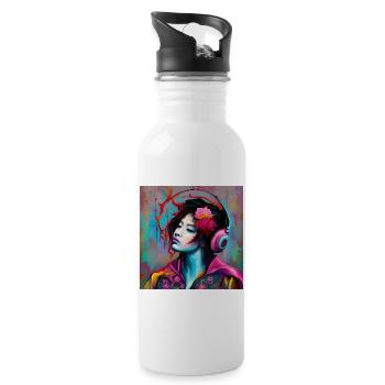 Neon portrait with headphones - Water bottle with straw - white - Right