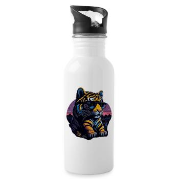 BABY TIGER MIT SONNENBRILLE DESIGN - Trinkflasche mit integriertem Trinkhalm - Weiß - Rechts