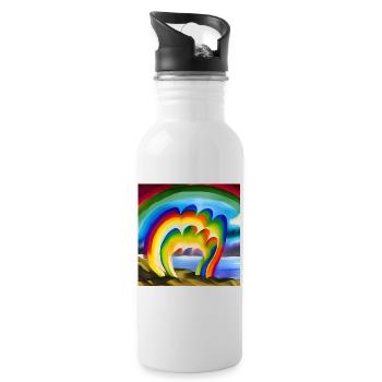 rainbow for artists with great sun above - Water bottle with straw - white - Right