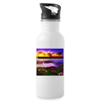 Soleil couchant sur l’eau - Gourde avec paille intégrée - blanc - Droite