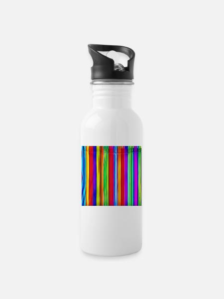 fines bandes verticales de couleurs folles - Gourde avec paille intégrée - blanc