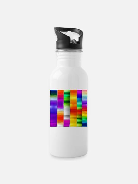 mix of crazy vertical colours - Water bottle with straw - white