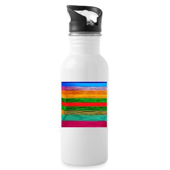 horizontale dicke Streifen in verrückten Farben - Trinkflasche mit integriertem Trinkhalm - Weiß - Rechts
