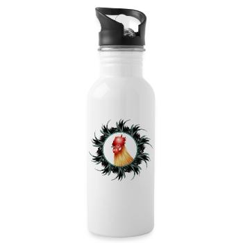 magnificent rooster in feather frame - Water bottle with straw - white - Right