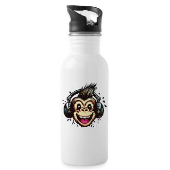 Lustiger Affe mit Kopfhörern - Trinkflasche mit integriertem Trinkhalm - Weiß - Rechts