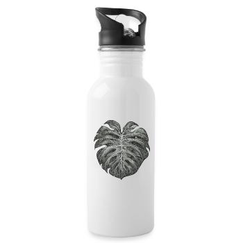 Surrealist Monstera Leaf, Plant Motif - Water bottle with straw - white - Right