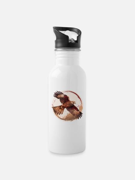 Rotmilan Greifvogel - Trinkflasche mit integriertem Trinkhalm - Weiß