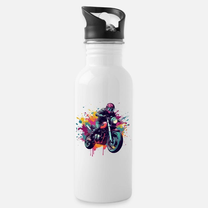 Motorrad mit Farbfleck. - Trinkflasche mit integriertem Trinkhalm - Weiß