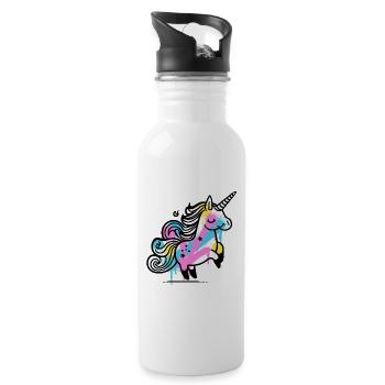 Colorful Splash Unicorn Illustration - Water bottle with straw - white - Right