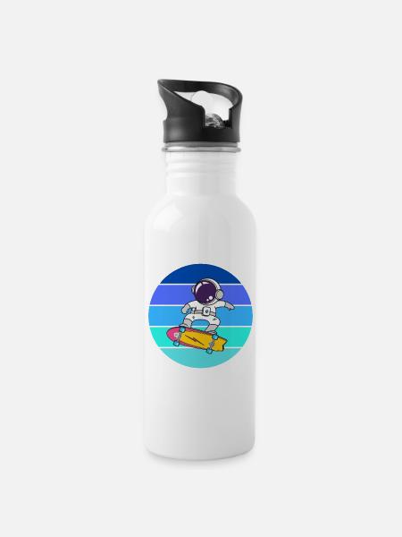 Astronaut, Weltraum, Kosmonaut - Trinkflasche mit integriertem Trinkhalm - Weiß