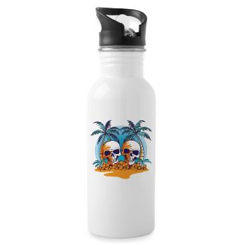 Summer Sun Palm Trees Skull Beach Sea Holiday - Water bottle with straw - white - Right