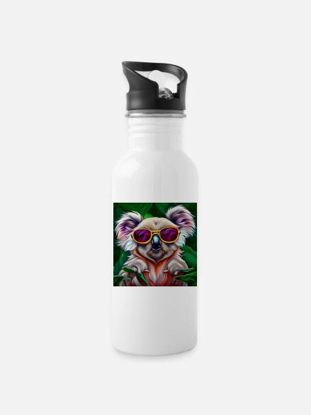Colorful koala with sunglasses - Water bottle with straw - white