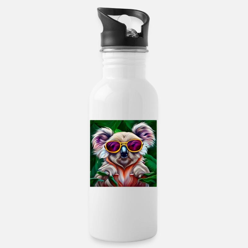 Koala coloré avec des lunettes de soleil - Gourde avec paille intégrée - blanc