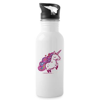 Skurrile Regenbogen Einhorn Illustration - Trinkflasche mit integriertem Trinkhalm - Weiß - Rechts