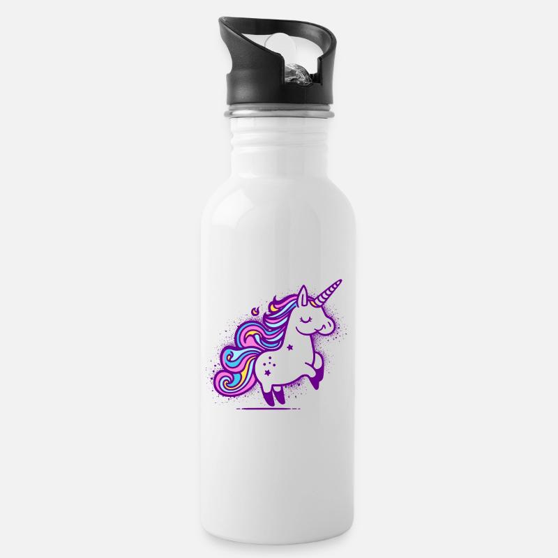 Skurriles Regenbogen-Einhorn-Design - Trinkflasche mit integriertem Trinkhalm - Weiß