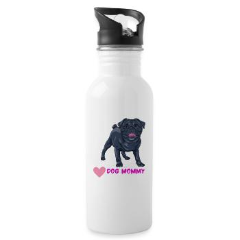 Dog Mommy – Süßes Mops Motiv - Trinkflasche mit integriertem Trinkhalm - Weiß - Rechts