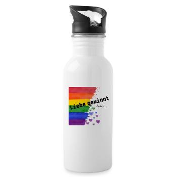 Liebe ist Liebe – Regenbogen Pride Design - Trinkflasche mit integriertem Trinkhalm - Weiß - Rechts