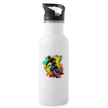 Motocross Farbexplosion - Trinkflasche mit integriertem Trinkhalm - Weiß - Rechts