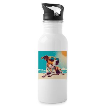 Dog with sunglasses on the beach 4 - Water bottle with straw - white - Right
