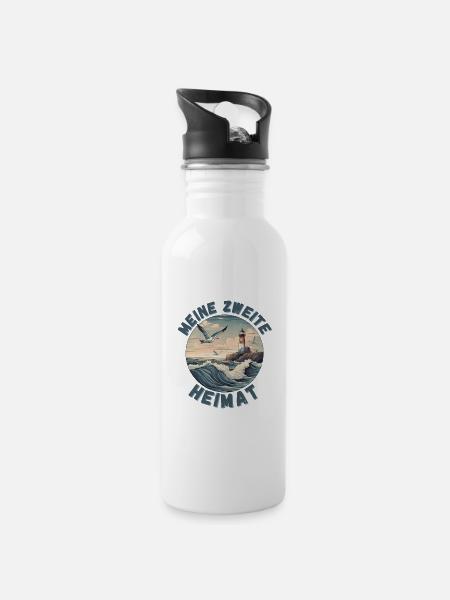 Urlaub an der Nordsee und Ostsee zweite Heimat - Trinkflasche mit integriertem Trinkhalm - Weiß