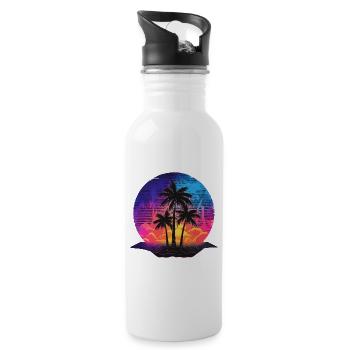 Summer Beach Sea Palm Trees Holiday Neon Colors Colorful - Water bottle with straw - white - Right