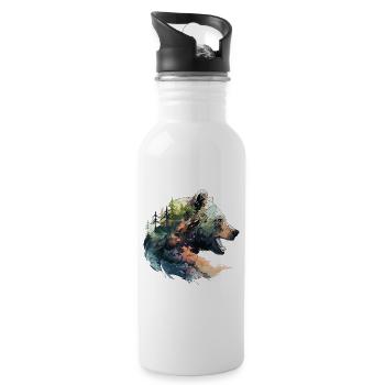 Bär Grizzlybär Bärenkopf Natur Wildnis Wald Berge - Trinkflasche mit integriertem Trinkhalm - Weiß - Rechts