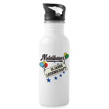 Metallbauer Jubiläum 10 Jahre Metallbau 10. 10th - Trinkflasche mit integriertem Trinkhalm - Weiß - Rechts