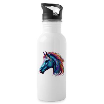 Pferd Pferde Pferdekopf Pferdeliebhaber Neon Bunt - Trinkflasche mit integriertem Trinkhalm - Weiß - Rechts
