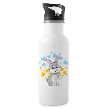 Happy smiling rabbit - Water bottle with straw - white - Right