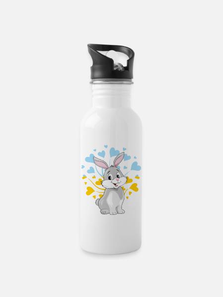 Happy smiling rabbit - Water bottle with straw - white